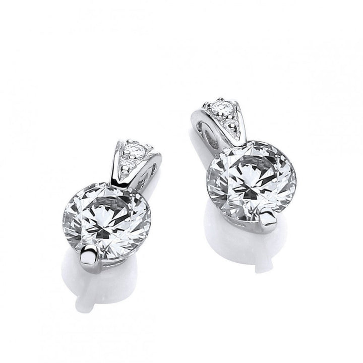 Sterling Silver Ornately Set Solitaire Earrings Created with Swarovski Zirconia
