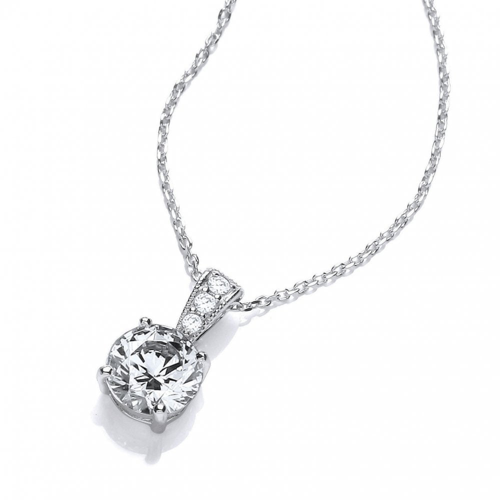 Sterling Silver Ornately Set Solitaire Pendant & Chain Created with Swarovski Zirconia