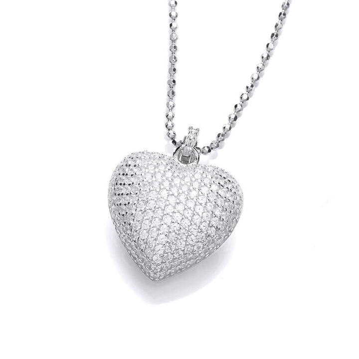 Sterling Silver Pave Puffed Heart Pendant & Chain Created with Swarovski Zirconia