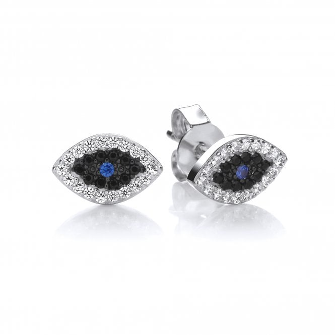Sterling Silver Pave Set Evil Eye Stud Earrings Created with Swarovski Zirconia