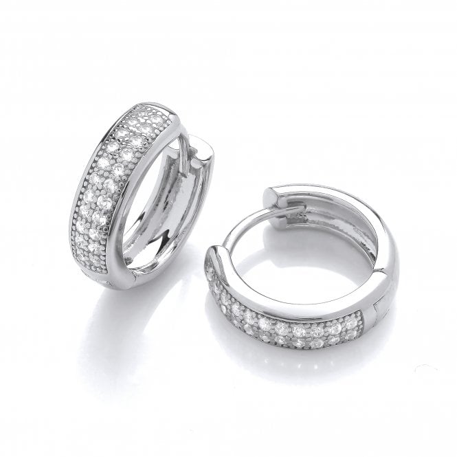 Sterling Silver Pave Set Huggie Hoop Earrings