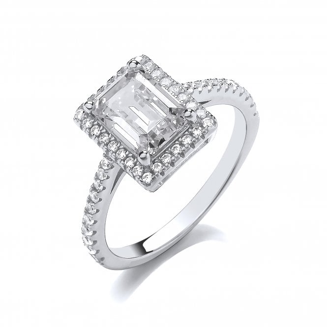 Sterling Silver Rectangle Halo Ring Created with Swarovski Zirconia