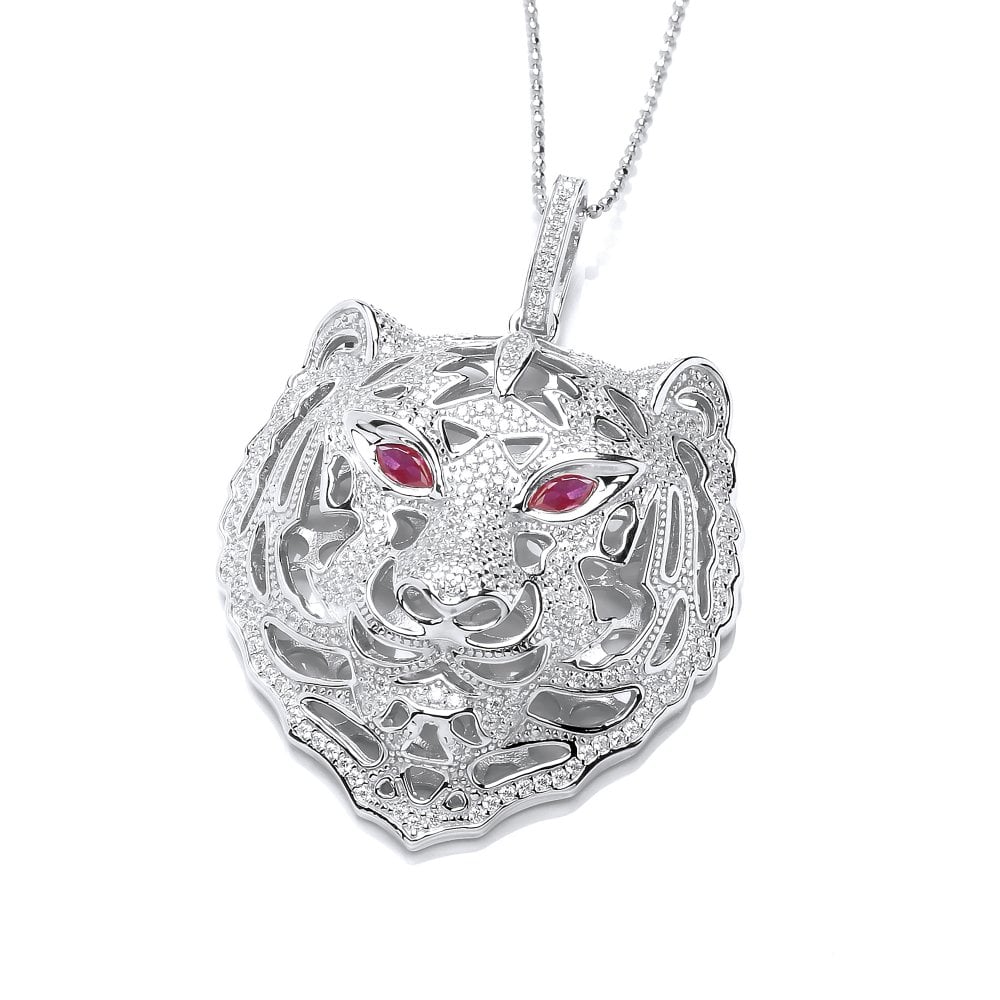 Sterling Silver Red Eyes Tiger Necklace Created With Swarovski Zirconia