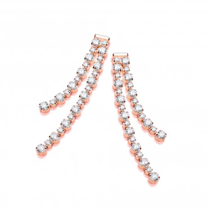 Sterling Silver Rose Gold Double Drop Earrings Created with Swarovski Zirconia