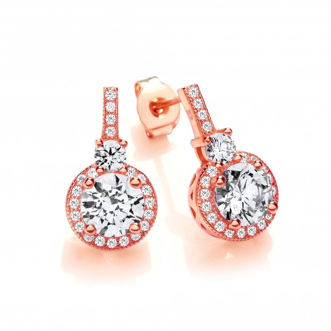 Sterling Silver Rose Gold Halo Drop Stud Earrings Created with Swarovski Zirconia