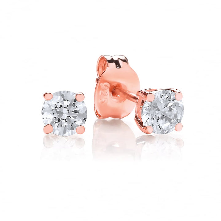 Sterling Silver & Rose Gold Plated 4mm Solitaire Claw Set Studs Created with Swarovski® Zirconia