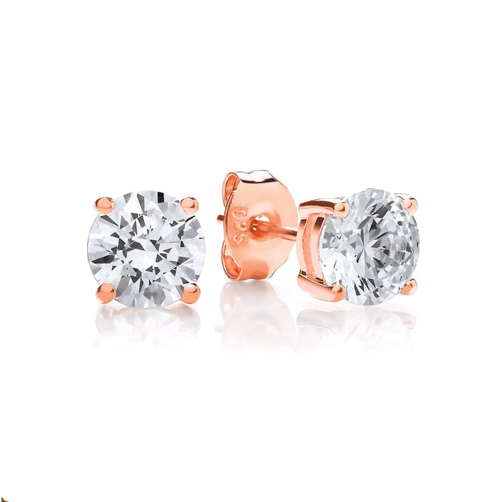 Sterling Silver Rose Gold Plated 6mm Solitaire Claw Set Studs Created with Swarovski Zirconia