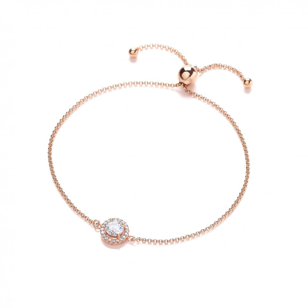 Sterling Silver & Rose Gold Plated Halo Friendship Bracelet Created with Swarovski Zirconia