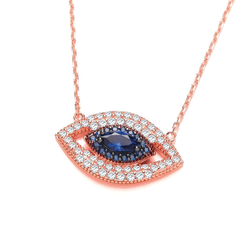Sterling Silver Rose Gold Plated Marquise Evil Eye Necklace