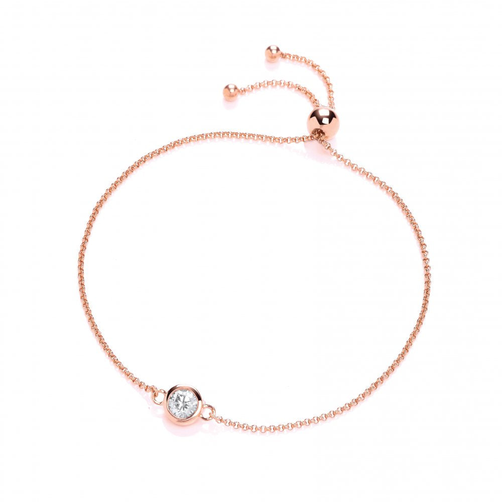 Sterling Silver & Rose Gold Plated Solitaire Friendship Bracelet Created with Swarovski Zirconia