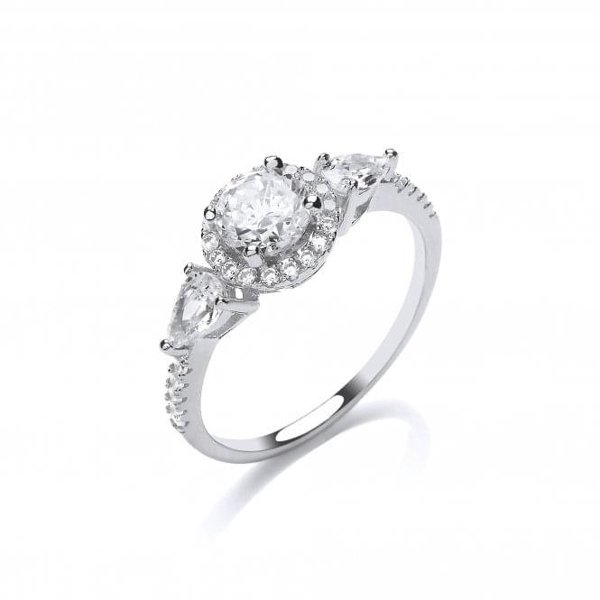 Sterling Silver Round Cluster & Pear Cut 3 Stone Ring Created with Swarovski Zirconia