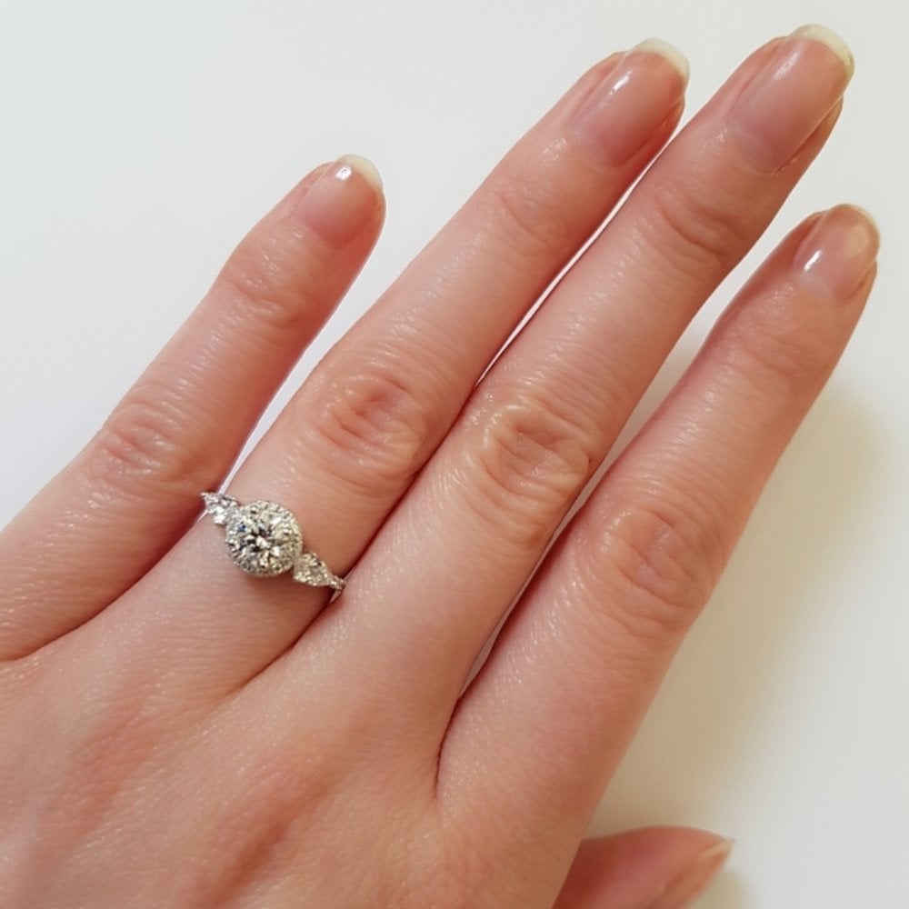 Sterling Silver Round Cluster & Pear Cut 3 Stone Ring Created with Swarovski Zirconia