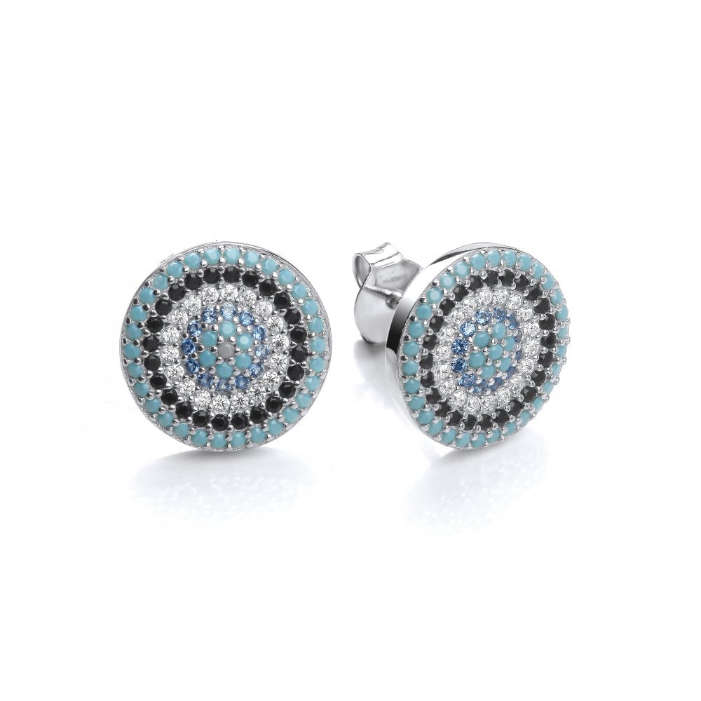 Sterling Silver Round Evil Eye Stud Earrings