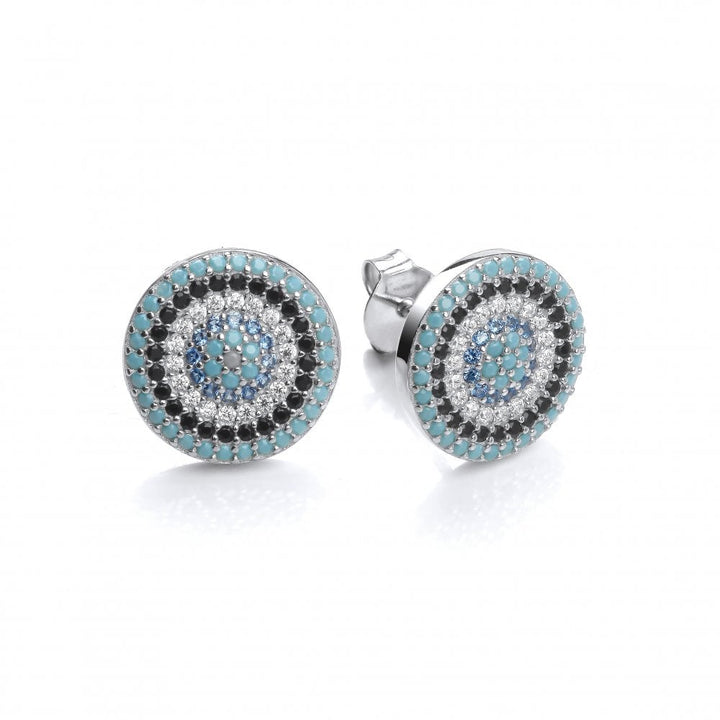 Sterling Silver Round Evil Eye Stud Earrings