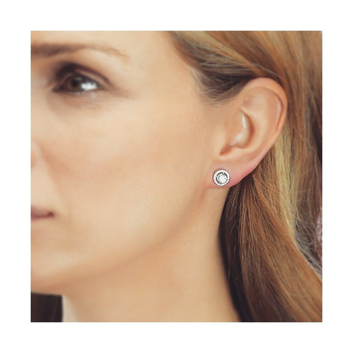 Sterling Silver Round Halo Medium Earrings Created with Swarovski Zirconia
