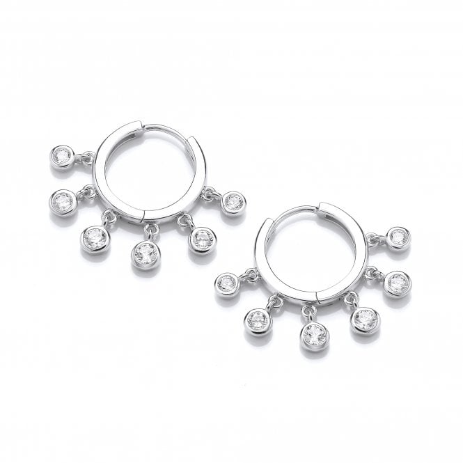Sterling Silver Round Multi-Drop Hoop Earrings