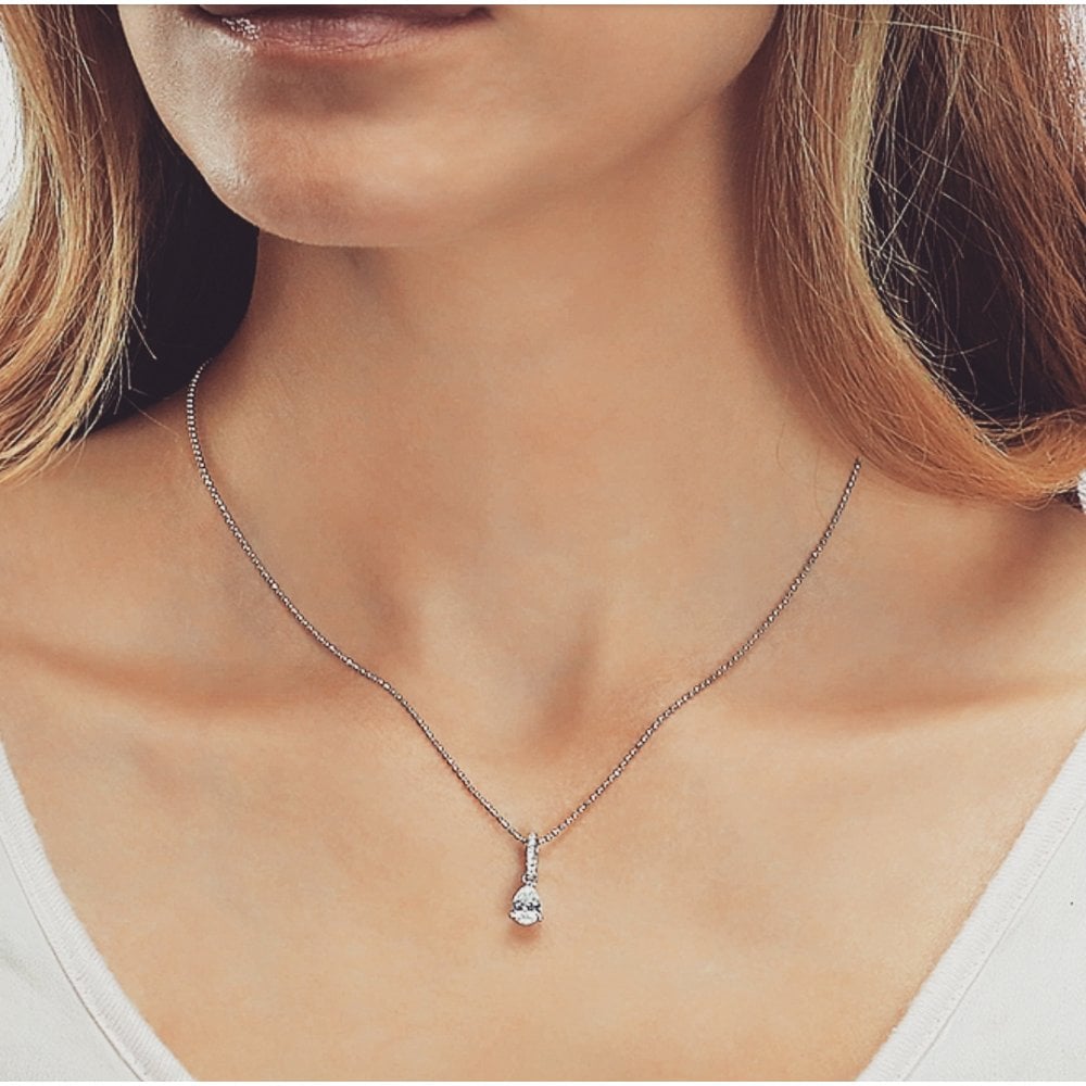 Sterling Silver Simple Tear Drop Shaped Drop Pendant & Chain Created with Swarovski Zirconia