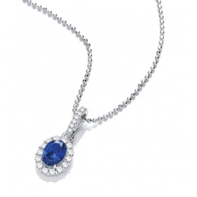 Sterling Silver Small Blue Oval Necklace Created with Swarovski Zirconia