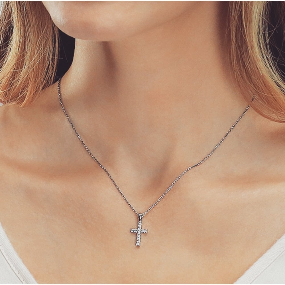Sterling Silver Small Cross Pendant and Chain Created with Swarovski Zirconia