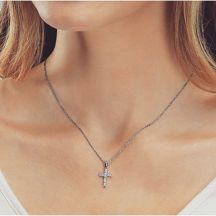 Sterling Silver Small Cross Pendant and Chain Created with Swarovski Zirconia