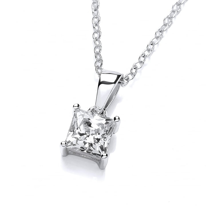 Sterling Silver Small Square Pendant & Chain Created with Swarovski Zirconia