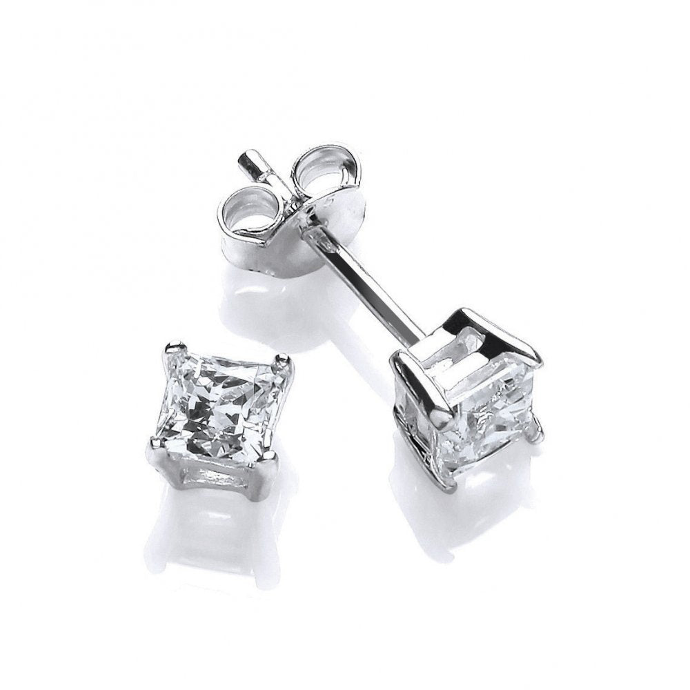 Sterling Silver Small Square Solitaire Studs Created with Swarovski Zirconia