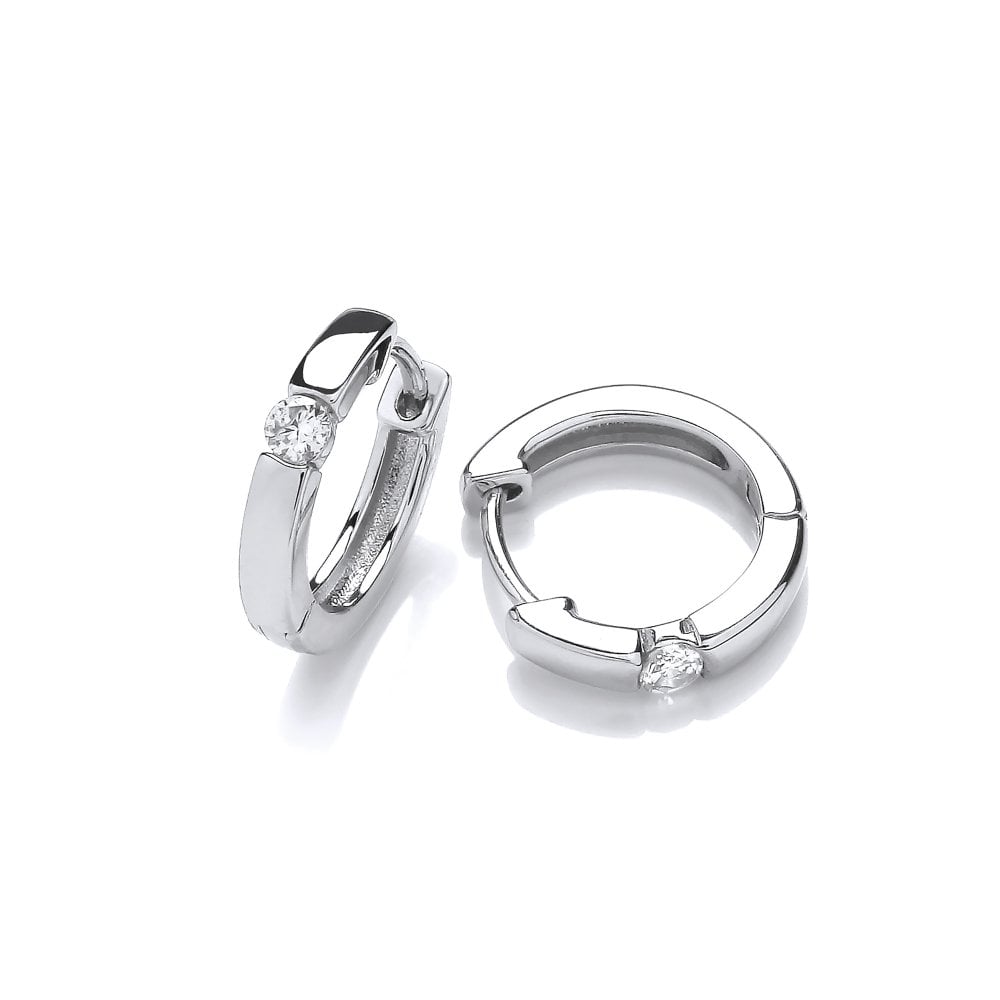Sterling Silver Solitaire Hinged Hoop Earrings