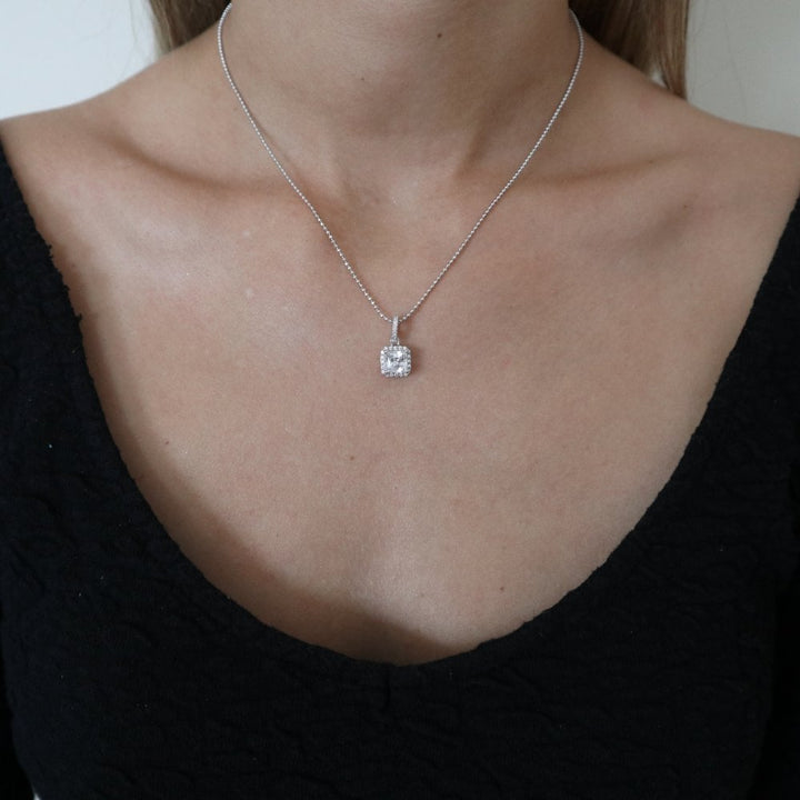 Sterling Silver Square Cluster Necklace Created with Swarovski Zirconia