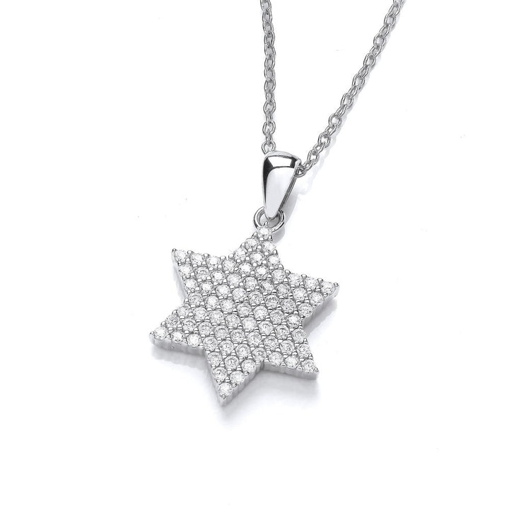 Sterling Silver Star of David Pave Pendant & Chain