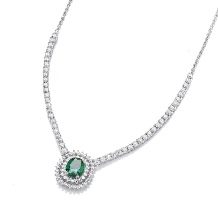 Sterling Silver Statement Green Halo Tennis Necklace