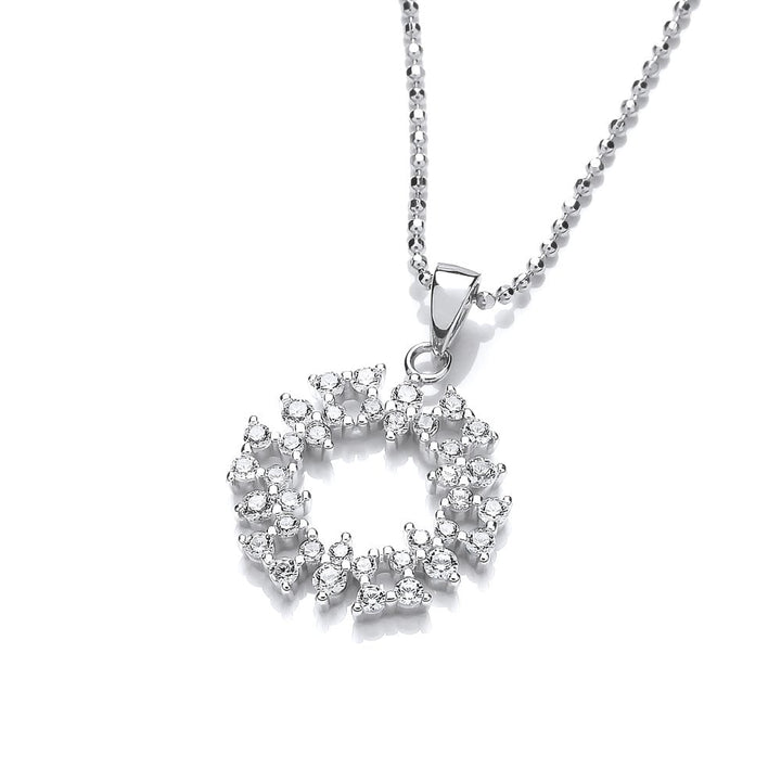Sterling Silver Studded Circle of Life Pendant & Chain Created with Swarovski Zirconia