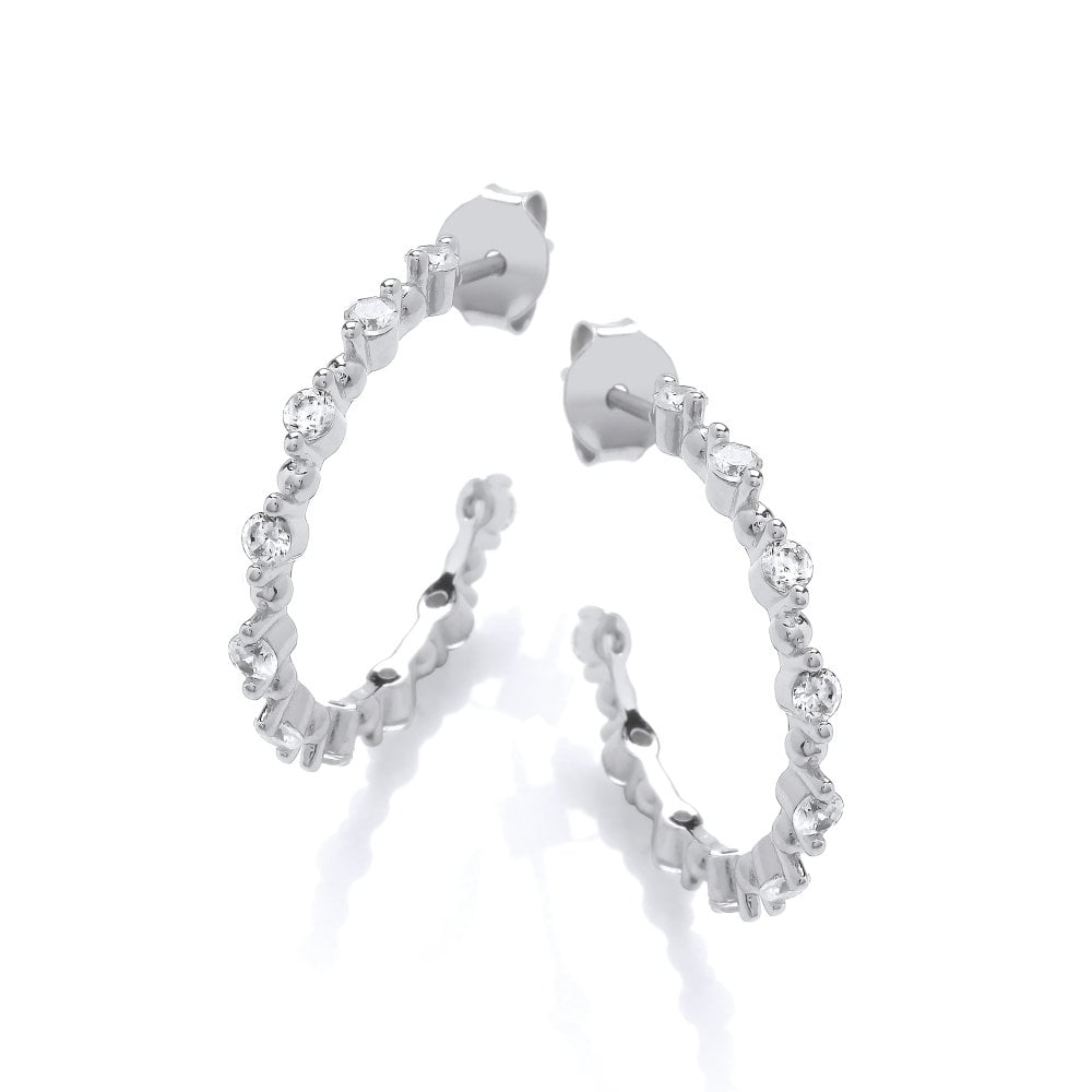 Sterling Silver Studded Half Hoop Earrings