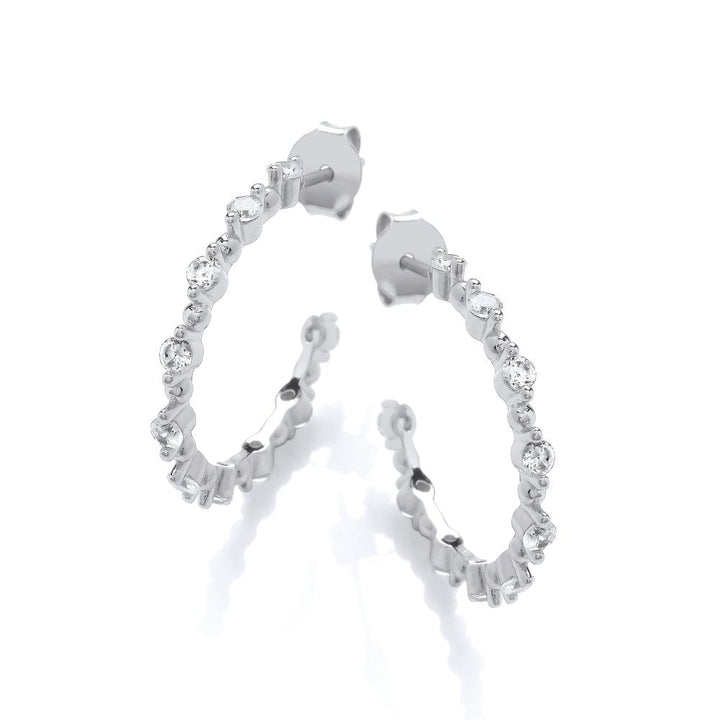 Sterling Silver Studded Half Hoop Earrings