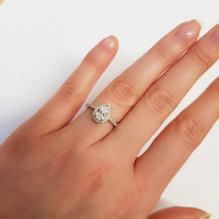 Sterling Silver Teardrop Halo Ring Created with Swarovski Zirconia