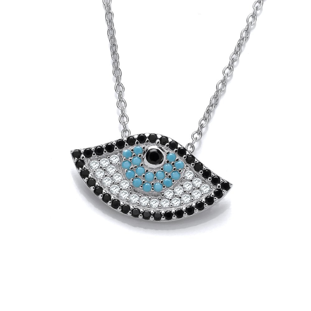 Sterling Silver Tricolour Evil Eye Pendant & Chain