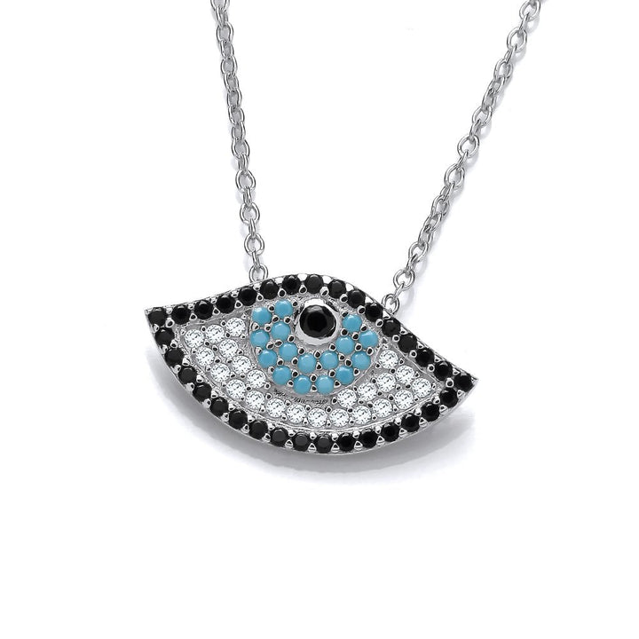 Sterling Silver Tricolour Evil Eye Pendant & Chain
