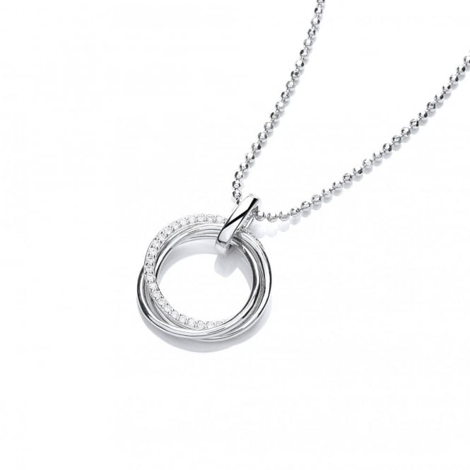 Sterling Silver Triple Ring Pave Set Necklace Created with Swarovski Zirconia