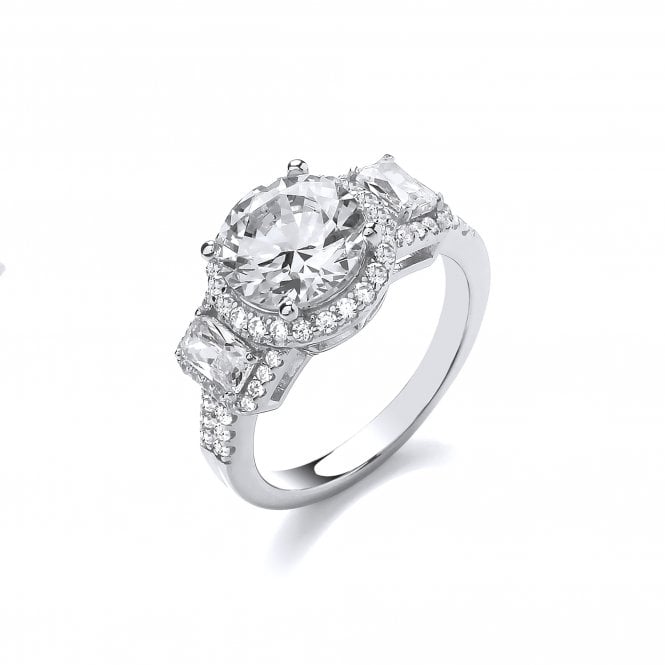 Sterling Silver Vintage Style Halo Trilogy Ring Created with Swarovski Zirconia