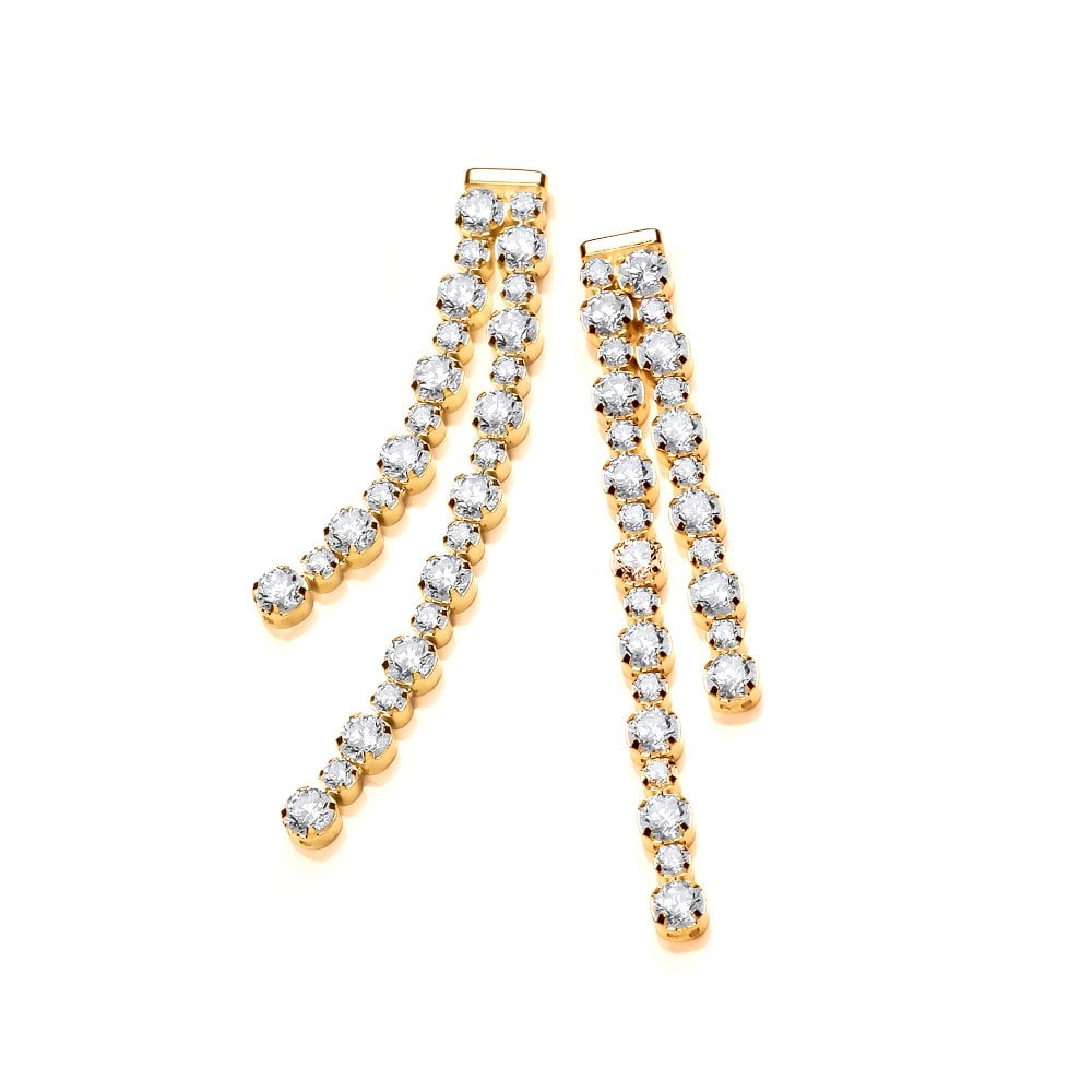 Sterling Silver Yellow Gold Double Drop Earrings Created with Swarovski Zirconia