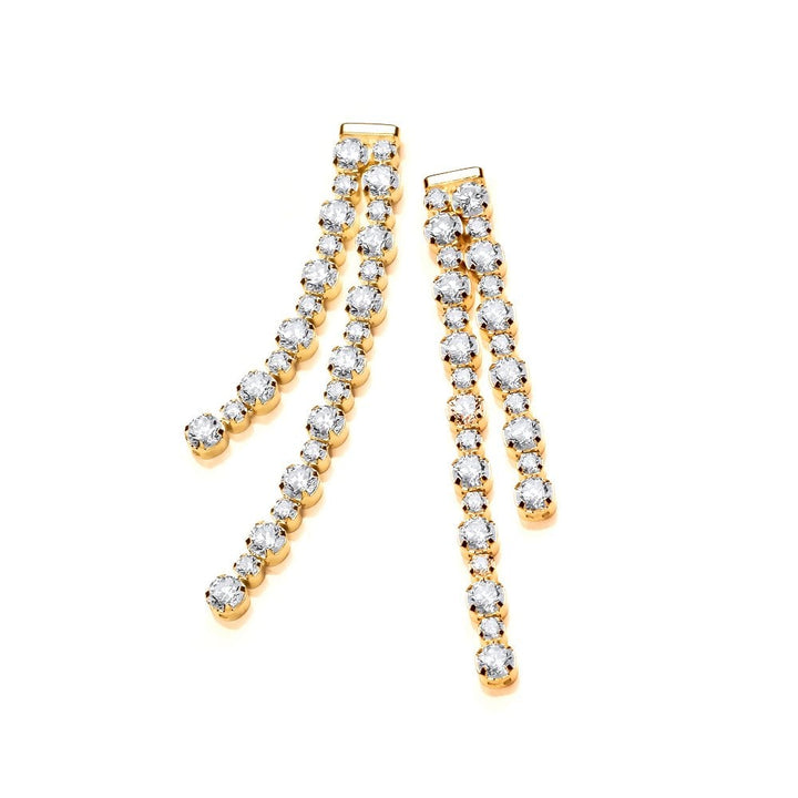 Sterling Silver Yellow Gold Double Drop Earrings Created with Swarovski Zirconia