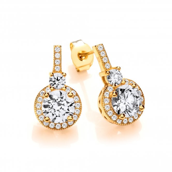 Sterling Silver Yellow Gold Halo Drop Stud Earrings Created with Swarovski Zirconia