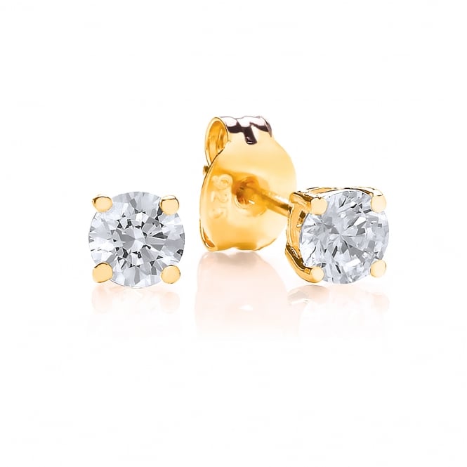 Sterling Silver & Yellow Gold Plated 4mm Solitaire Claw Set Studs Created with Swarovski Zirconia