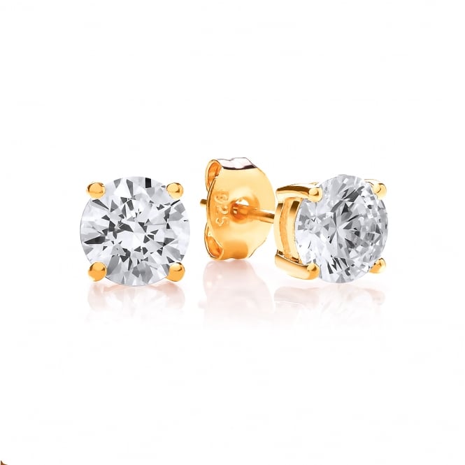 Sterling Silver & Yellow Gold Plated 6mm Solitaire Claw Set Studs Created with Swarovski Zirconia