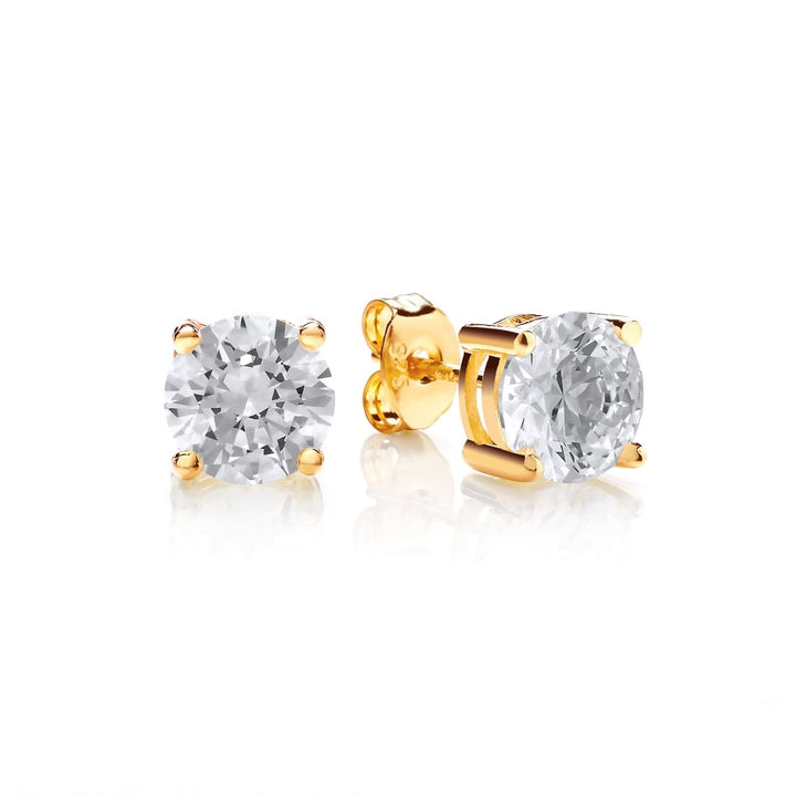 Sterling Silver & Yellow Gold Plated 7mm Solitaire Claw Set Studs Created with Swarovski Zirconia
