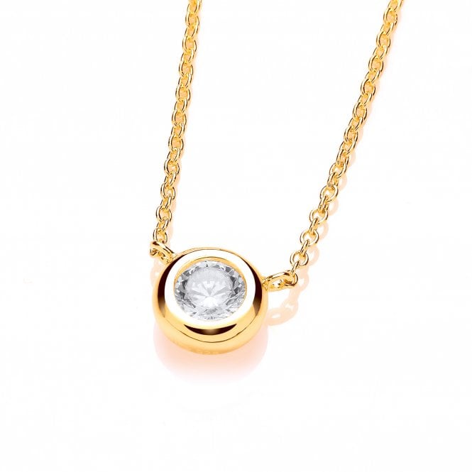 Sterling Silver Yellow Gold Plated Bezel-Set Solitaire Necklace Created with Swarovski Zirconia