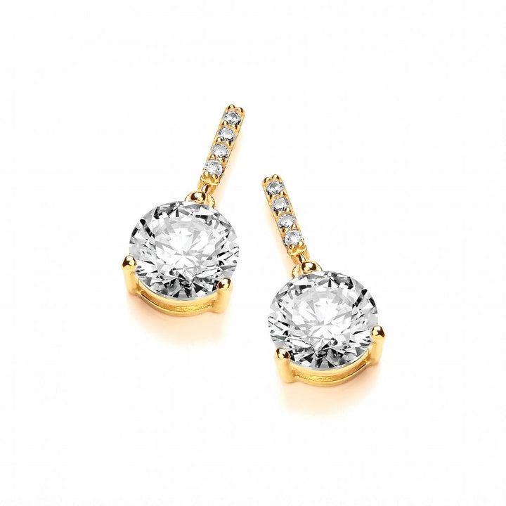 Sterling Silver Yellow Gold Plated Classic Solitaire Drops Created with Swarovski Zirconia
