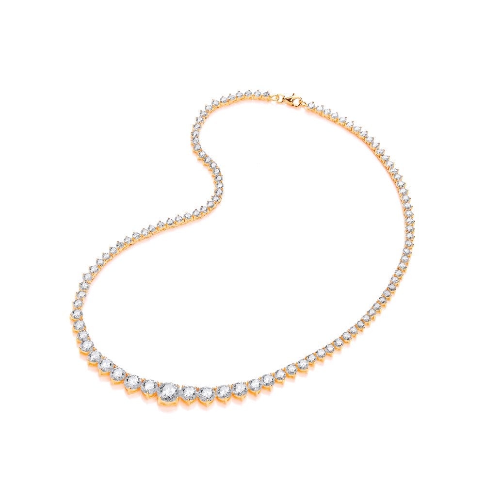 Sterling Silver & Yellow Gold Plated Graduated Tennis Necklace Created with Swarovski® Zirconia