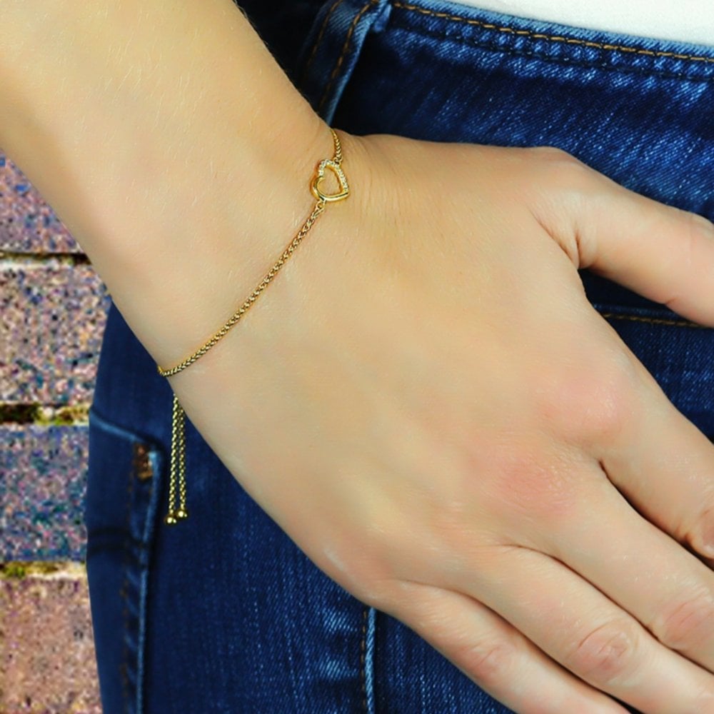 Sterling Silver & Yellow Gold Plated Heart Friendship Bracelet Created with Swarovski Zirconia
