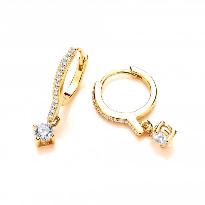 Sterling Silver Yellow Gold Plated Hoop Drop Earrings Created with Swarovski Zirconia