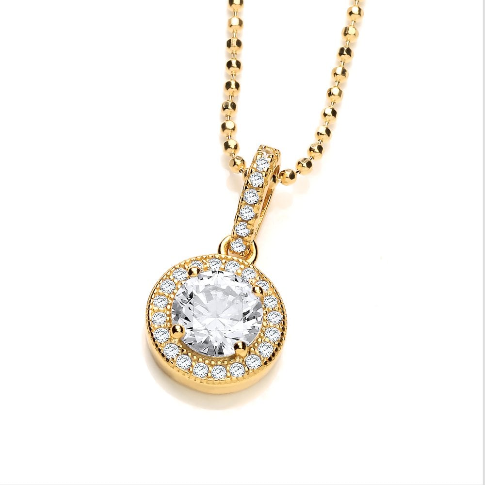 Sterling Silver & Yellow Gold Plated Round Cluster Necklace Created with Swarovski Zirconia